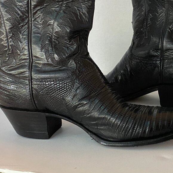 JUSTIN Boots Exotic Iguana Lizard Black Leather Cowboy Western Boots 10! - Picture 6 of 10